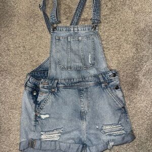 H&M Divided Denim Distressed Short Overalls Women's Size 2 Blue Jean Romper